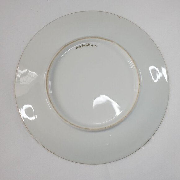 Antique Lucin Dwiht 1913 Porcelain Dinner Plate With Violet Floral & Gold Trim - Picture 4 of 11